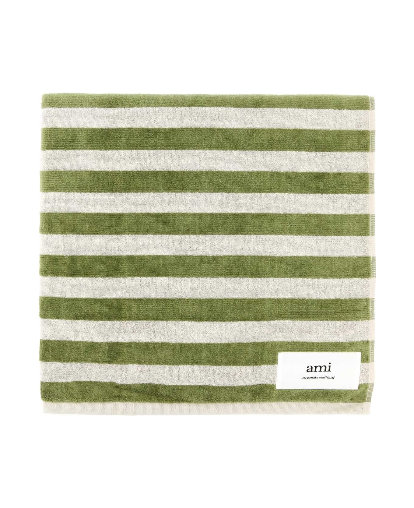 Ami Alexandre Mattiussi Embroidered Terry Fabric Beach Towel - CHALKOLIVE