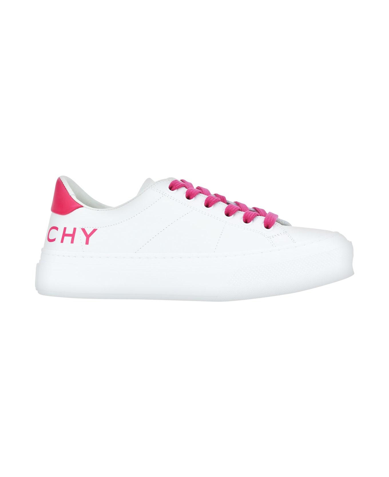 Givenchy City Sport Sneakers In White/neon Pink Leather - White/pink