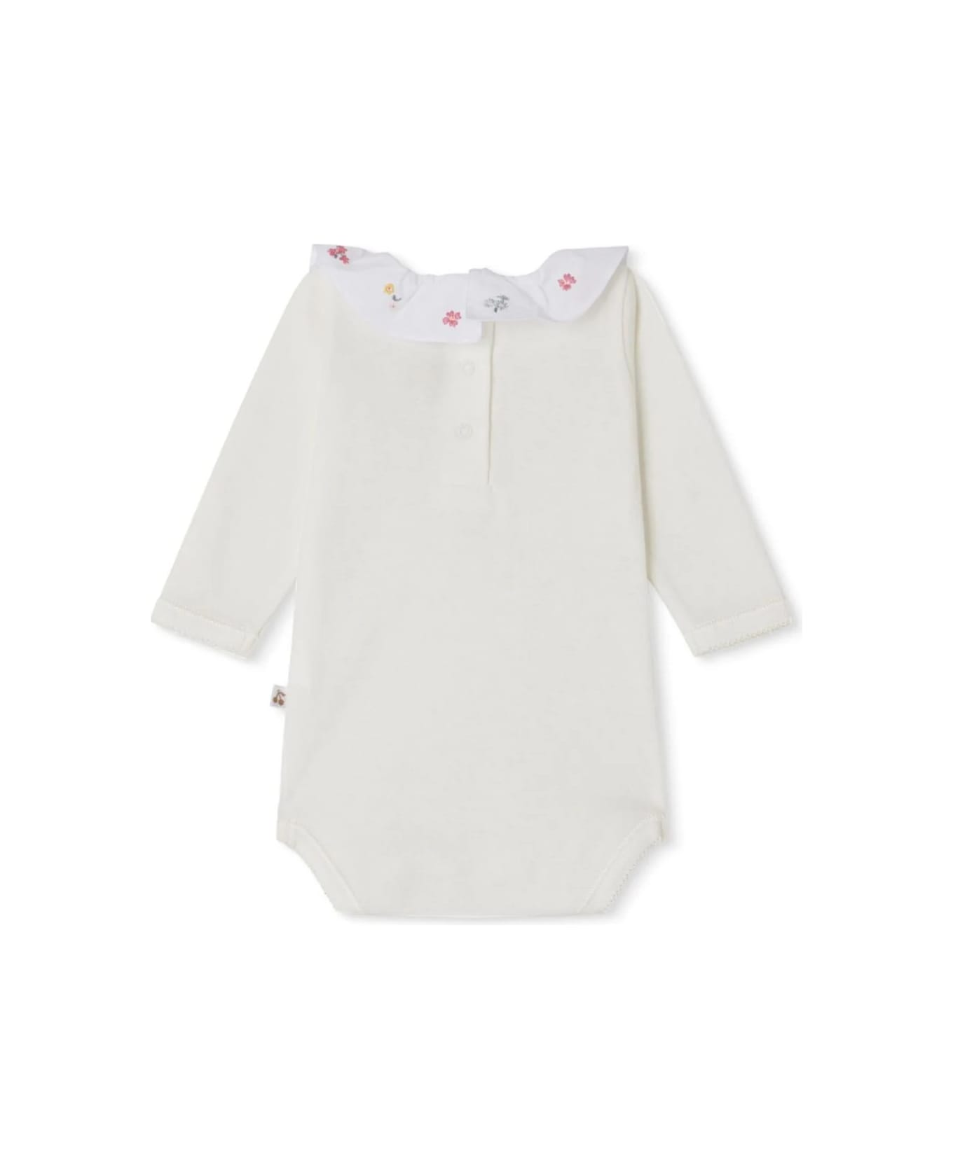 Bonpoint White June Bodysuit With Multicoloured Floral Embroidery - White