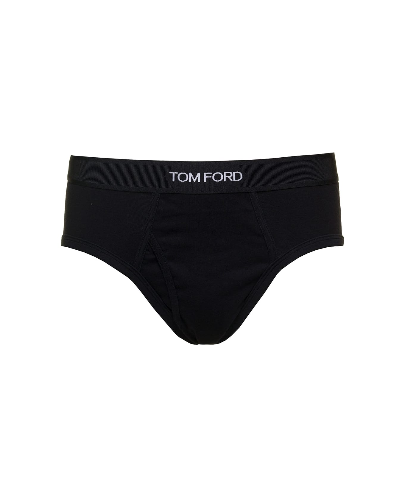 Tom Ford Black Briefs With Logged Waistband In Cotton Stretch Man - Black