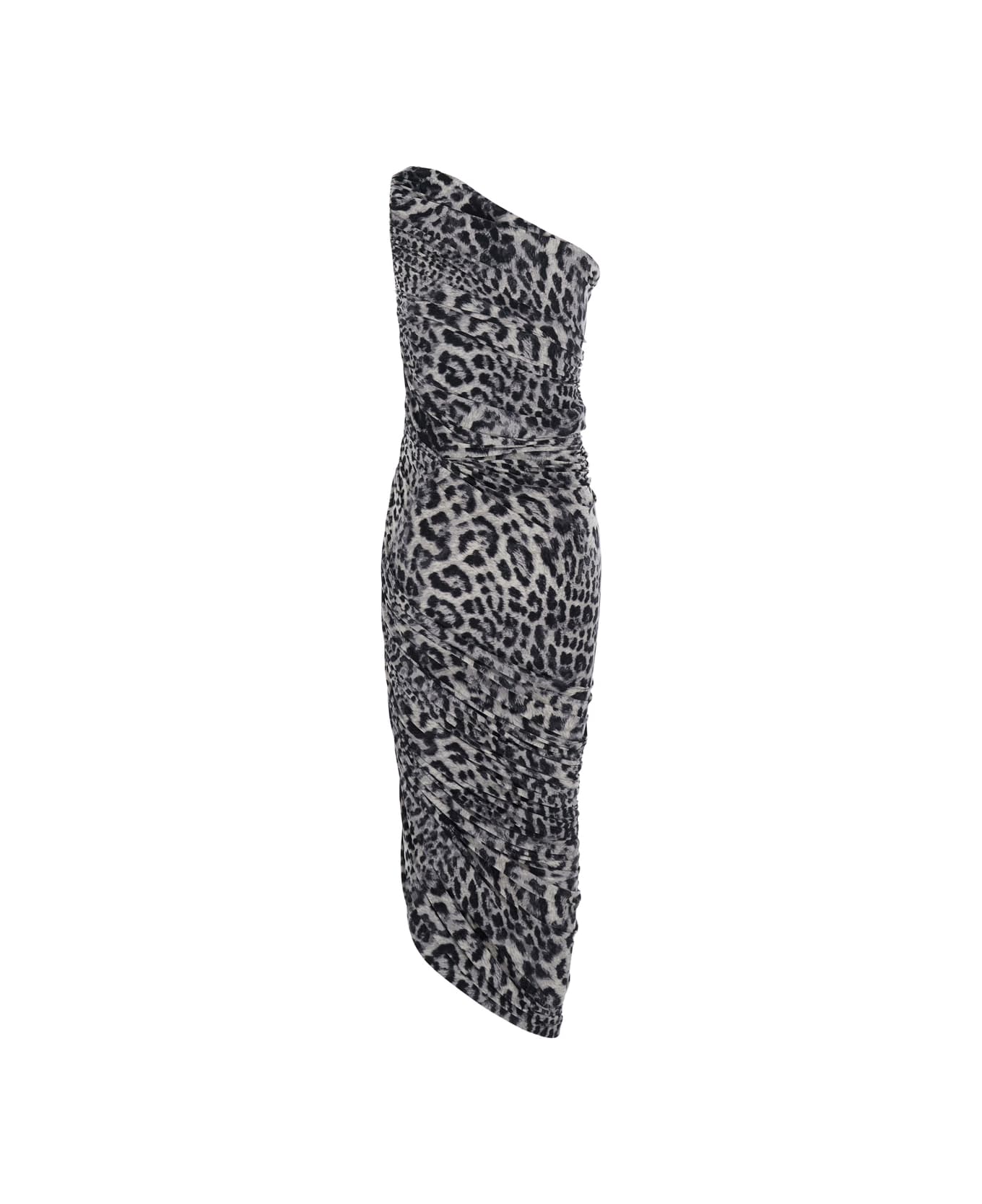 Norma Kamali 
diana
 Grey One-shoulder Dress With Asymmetric Hem And All-over Leopard Motif In Tech Fabric Stretch Woman - Grey