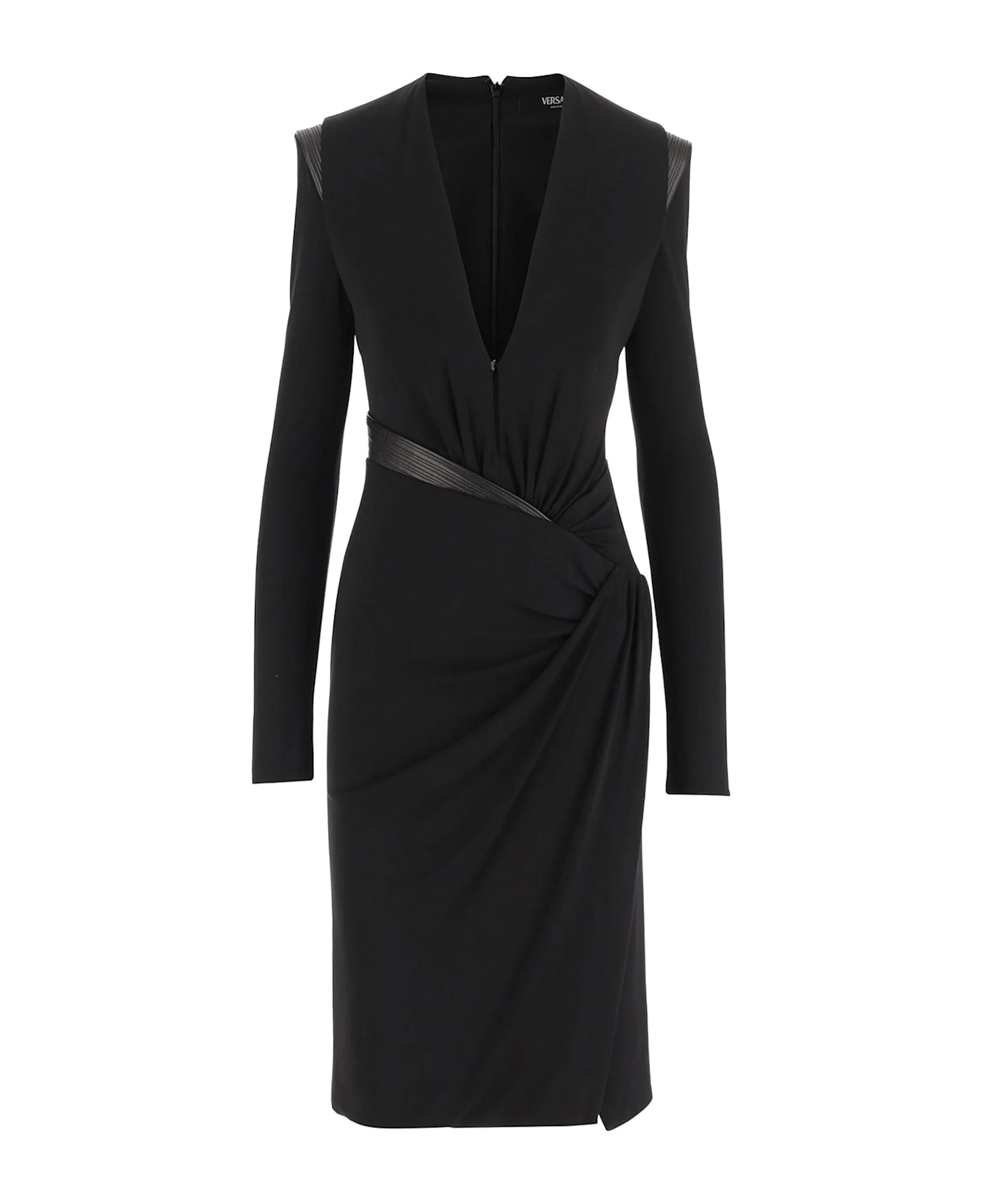 Versace Crepe Mini Dress With V-neckline - BLACK