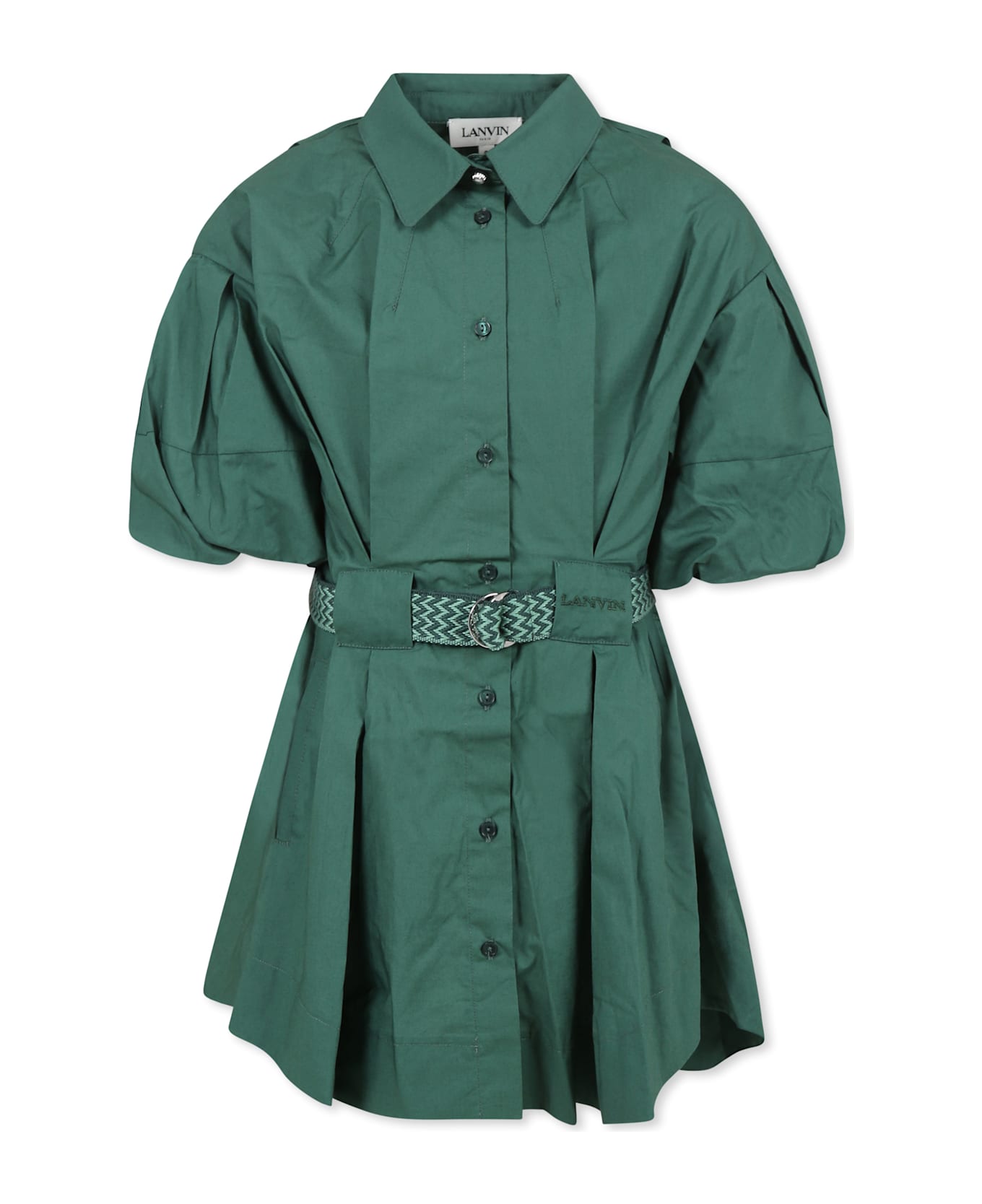 Lanvin Green Dress For Girl With Logo - Green