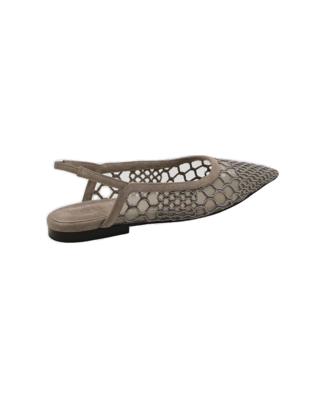 Brunello Cucinelli Pointed-toe Slingback Ballerina Shoes - Mud フラットシューズ