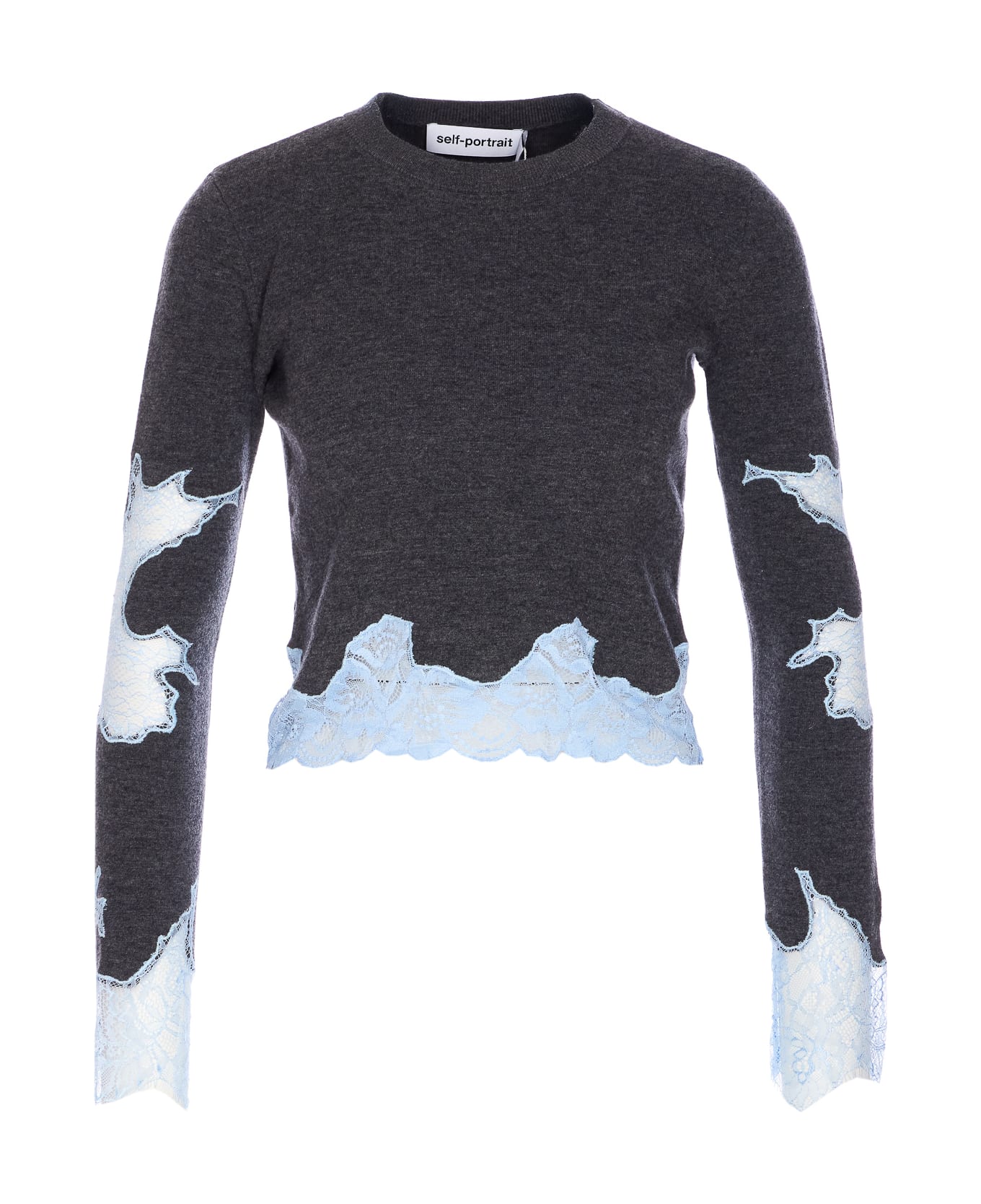 self-portrait Contrast Lace Sweater - Grey
