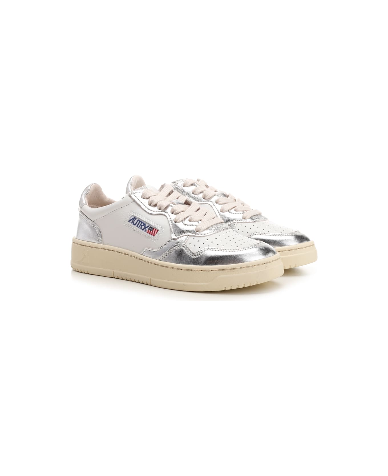 Autry 'medalist' Sneakers With Silver Inserts - Wht/silver
