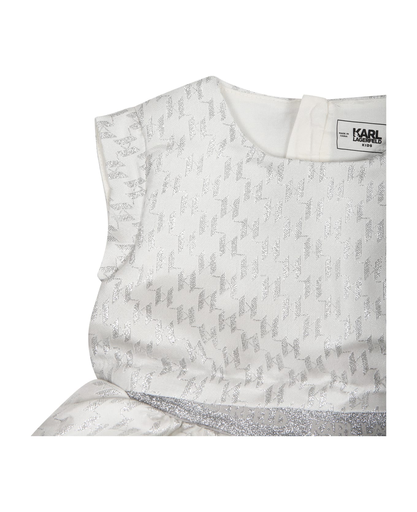 Karl Lagerfeld Kids Silver Dress For Baby Girl With All-over Silver K/ikonik Graphic Print - Silver