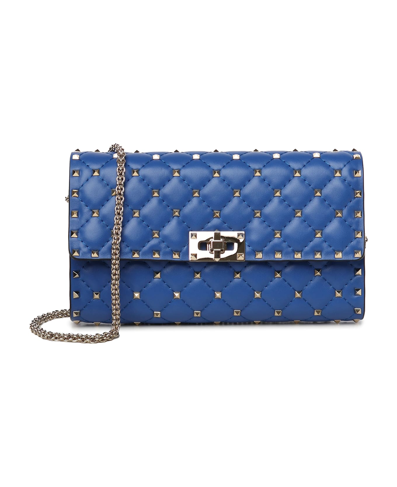 Valentino Garavani Rockstud Spike Chain Clutch In Matelassé Nappa Leather - Blue