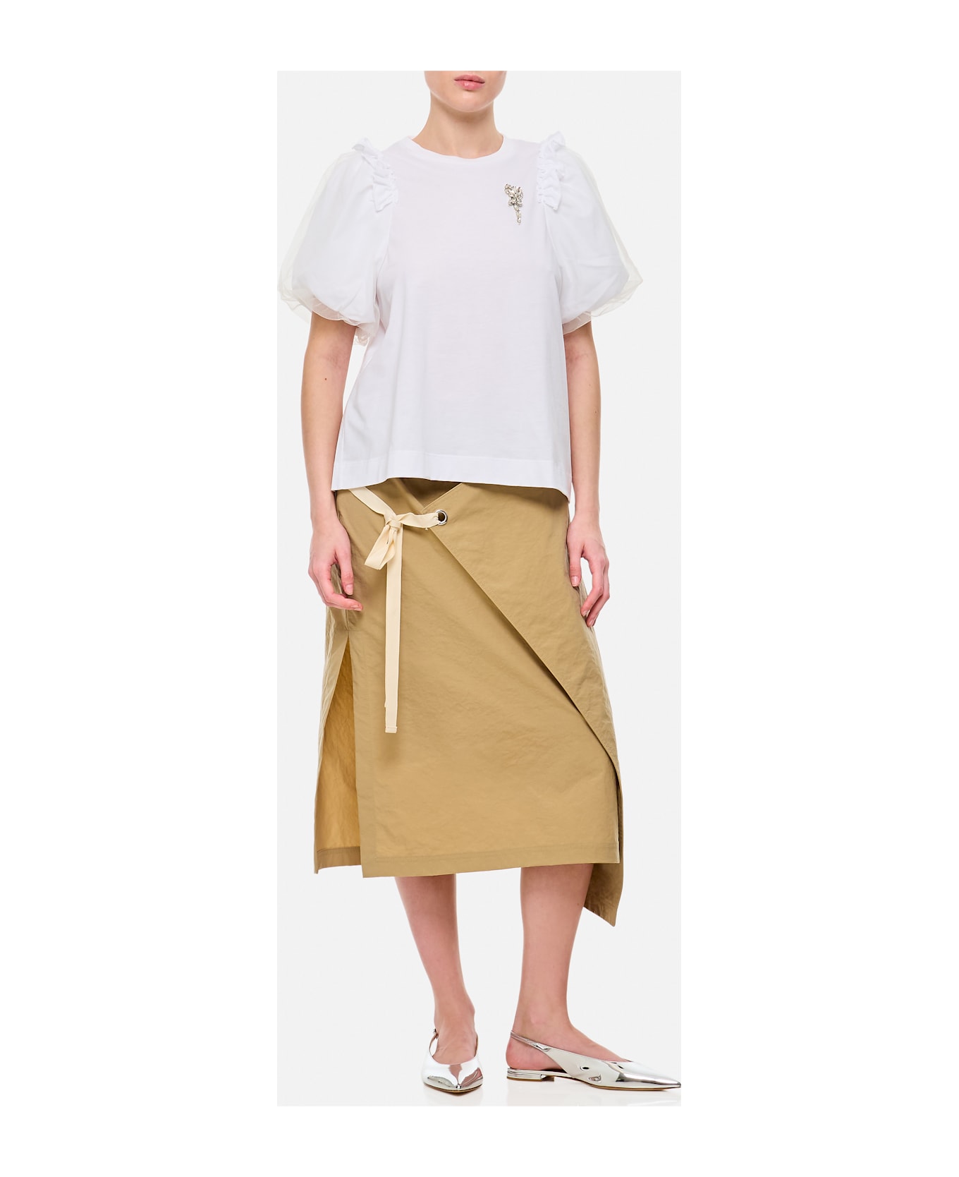 Simone Rocha Tulle Overlay Puff Sleeve Frill T-shirt - White