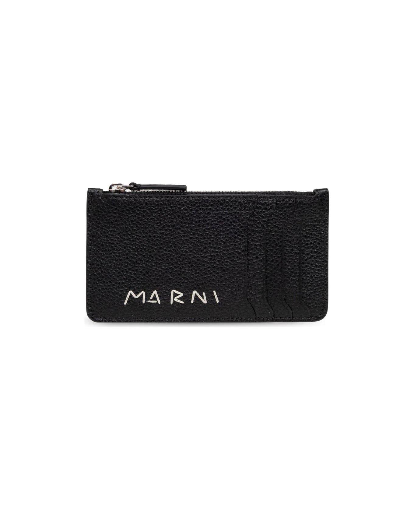 Marni Logo Detailed Zipped Cardholder - Black