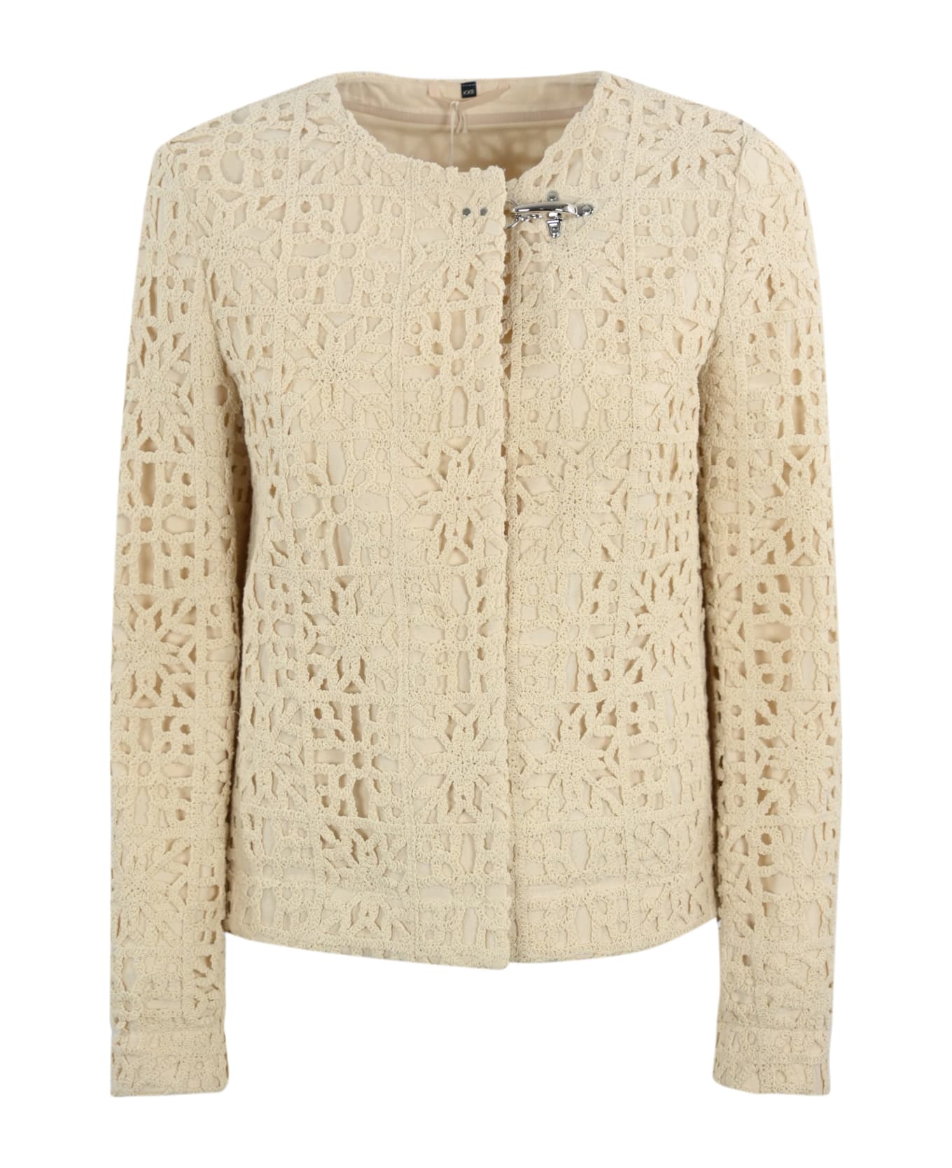 Fay Short Jacket In Embroidered Cotton - Panna