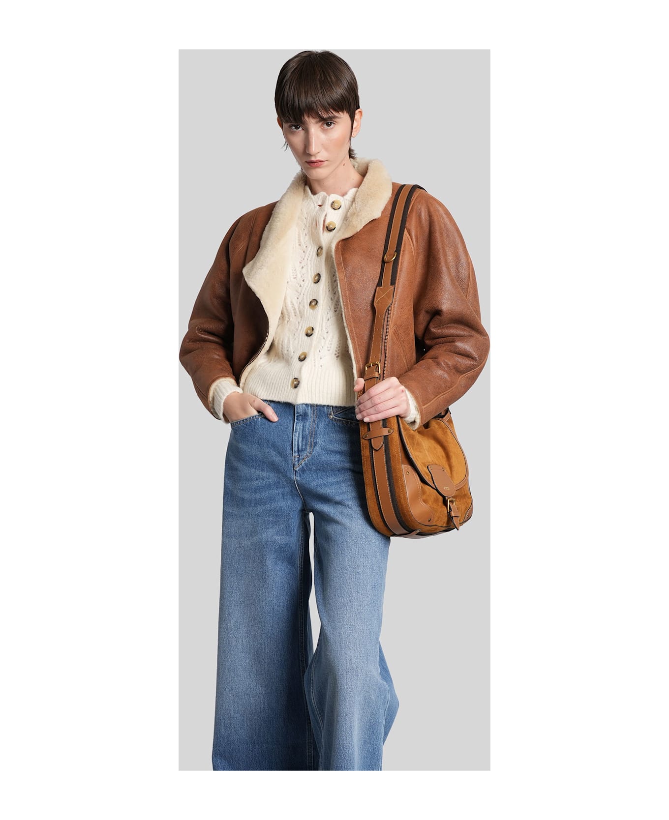 Isabel Marant Blondine Leather Jacket In Brown Leather - brown