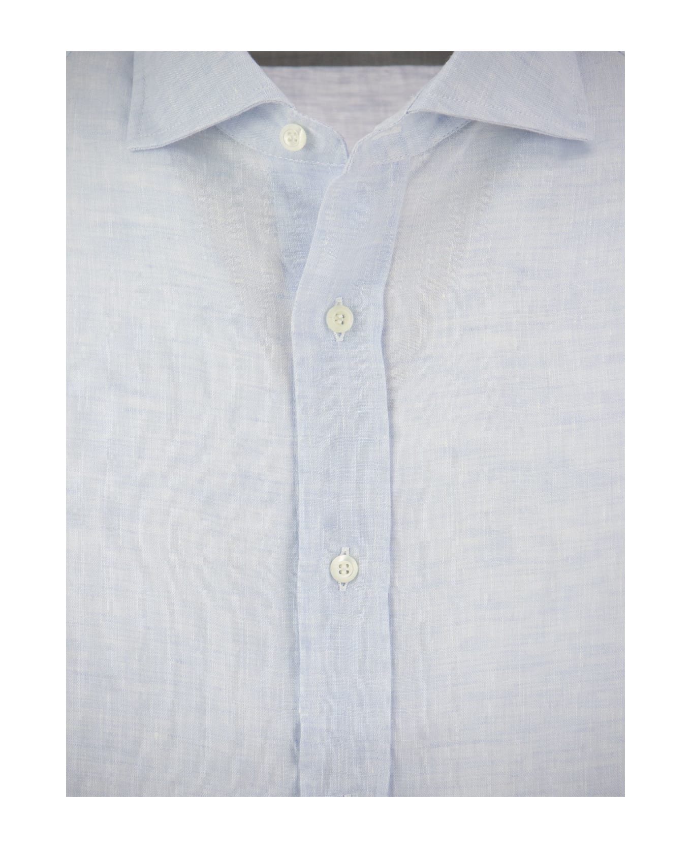 Brunello Cucinelli Slim Fit Linen Shirt With French Collar - Light Blue