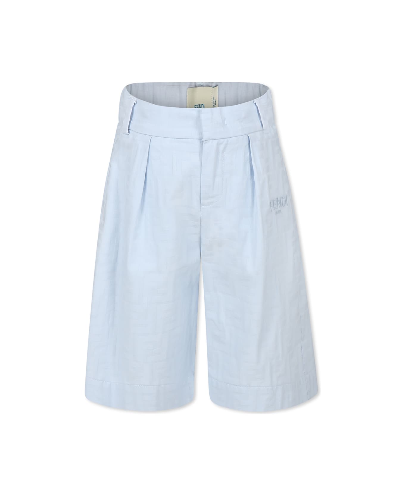 Fendi Light Blue Shorts For Boy With Ff - Light Blue