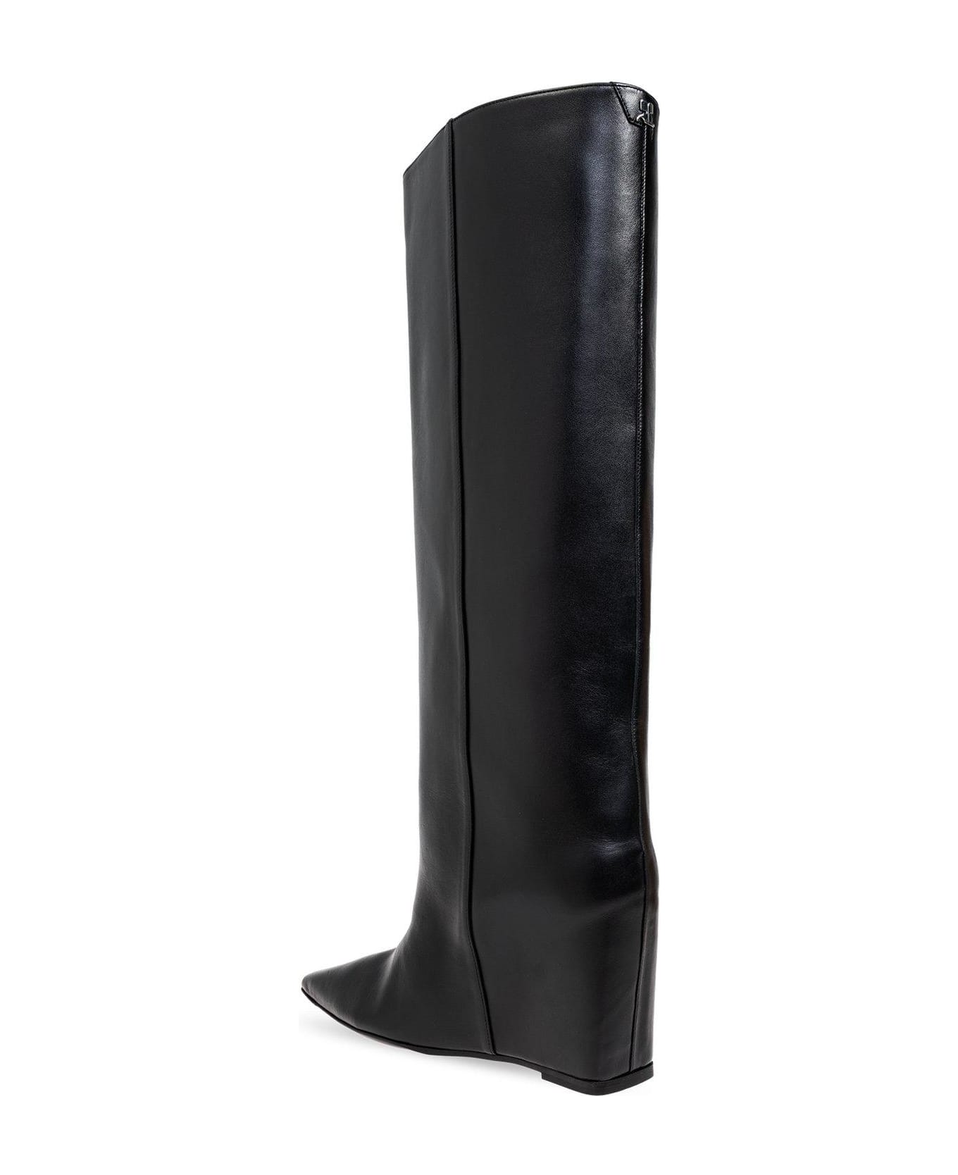 Courrèges Astro Pointed-toe Buckle-detailed Boots - BLACK