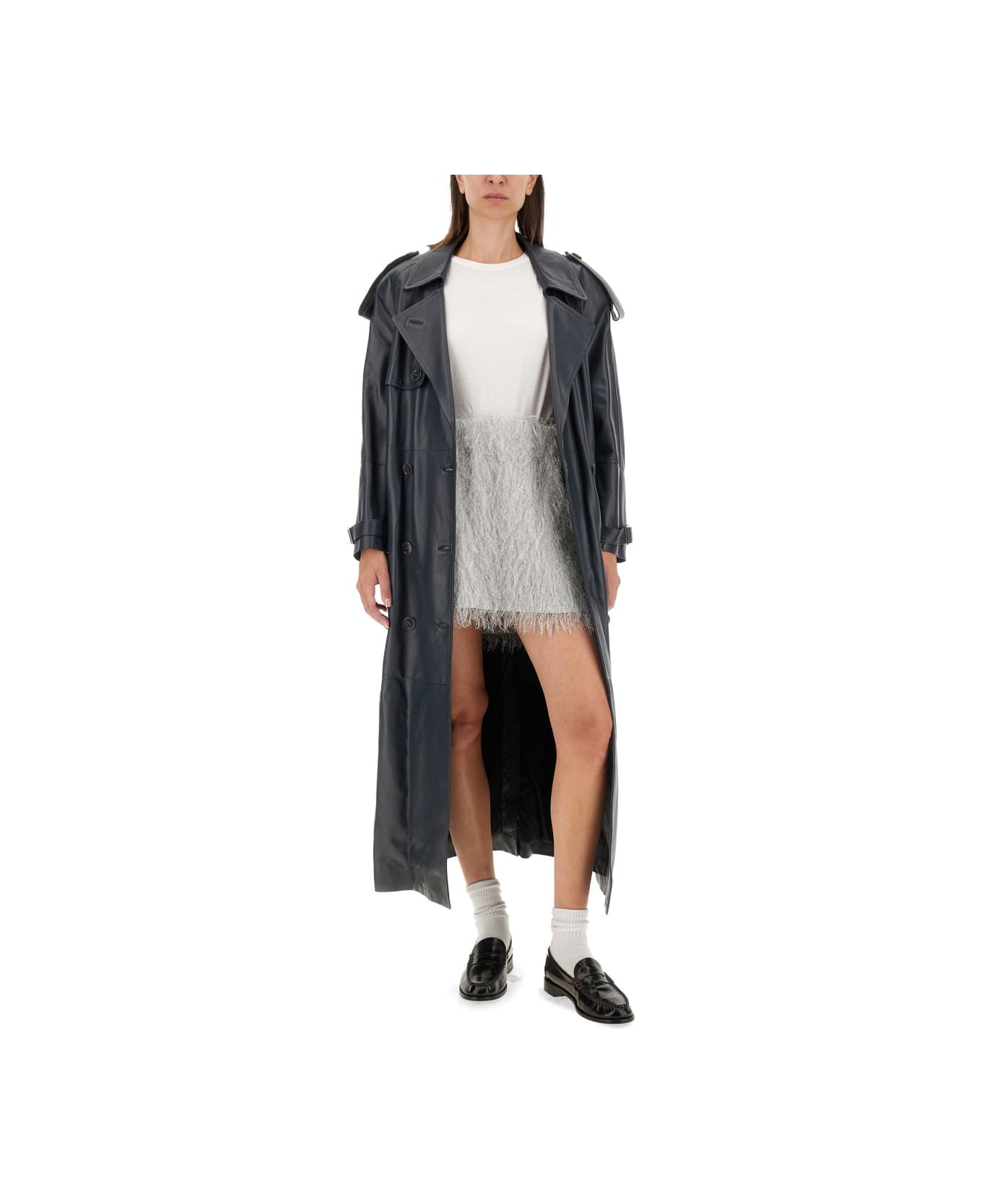 Salvatore Santoro Leather Trench Coat - GREY