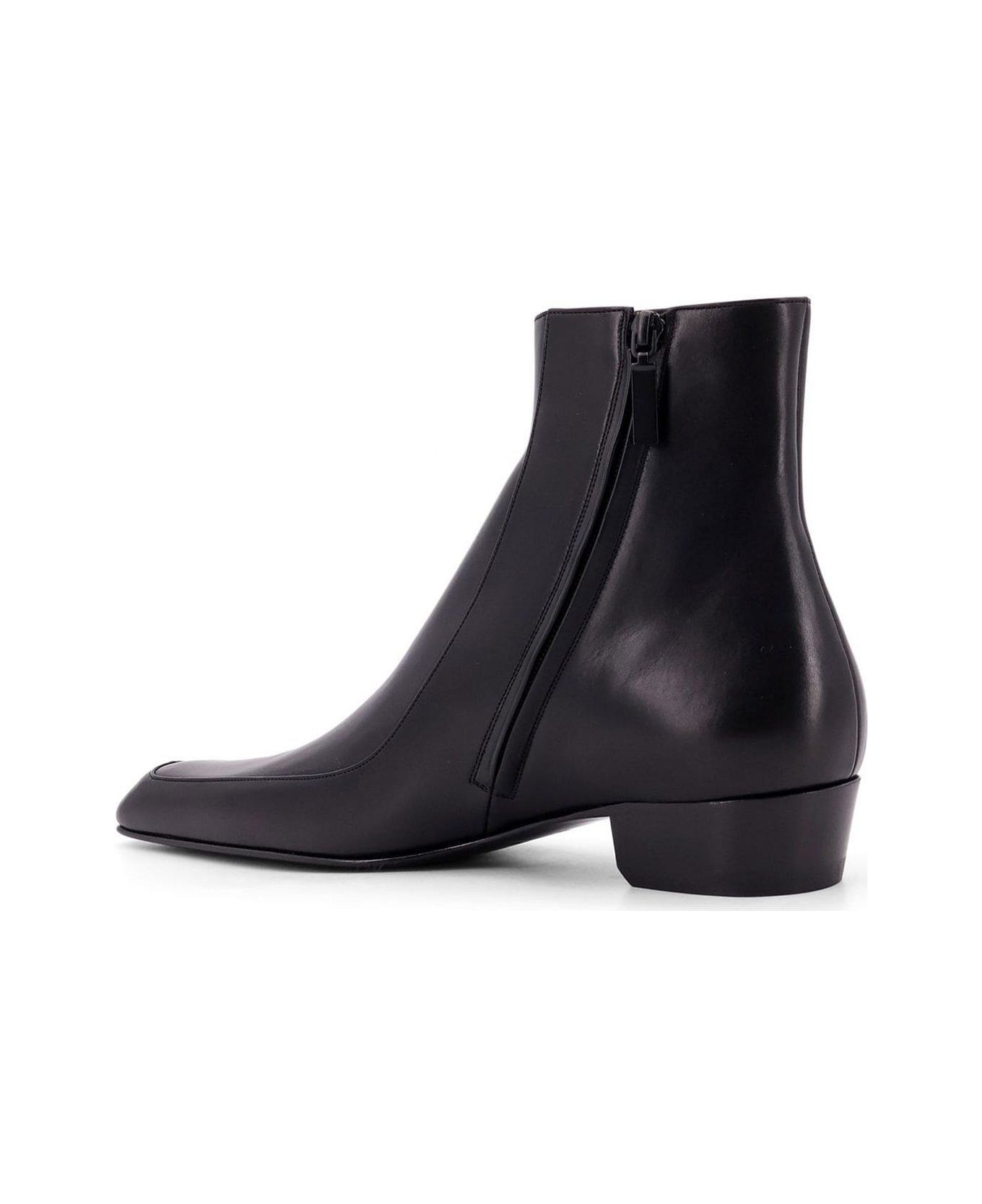 Saint Laurent Augustin Zip Detailed Ankle Boots - Black