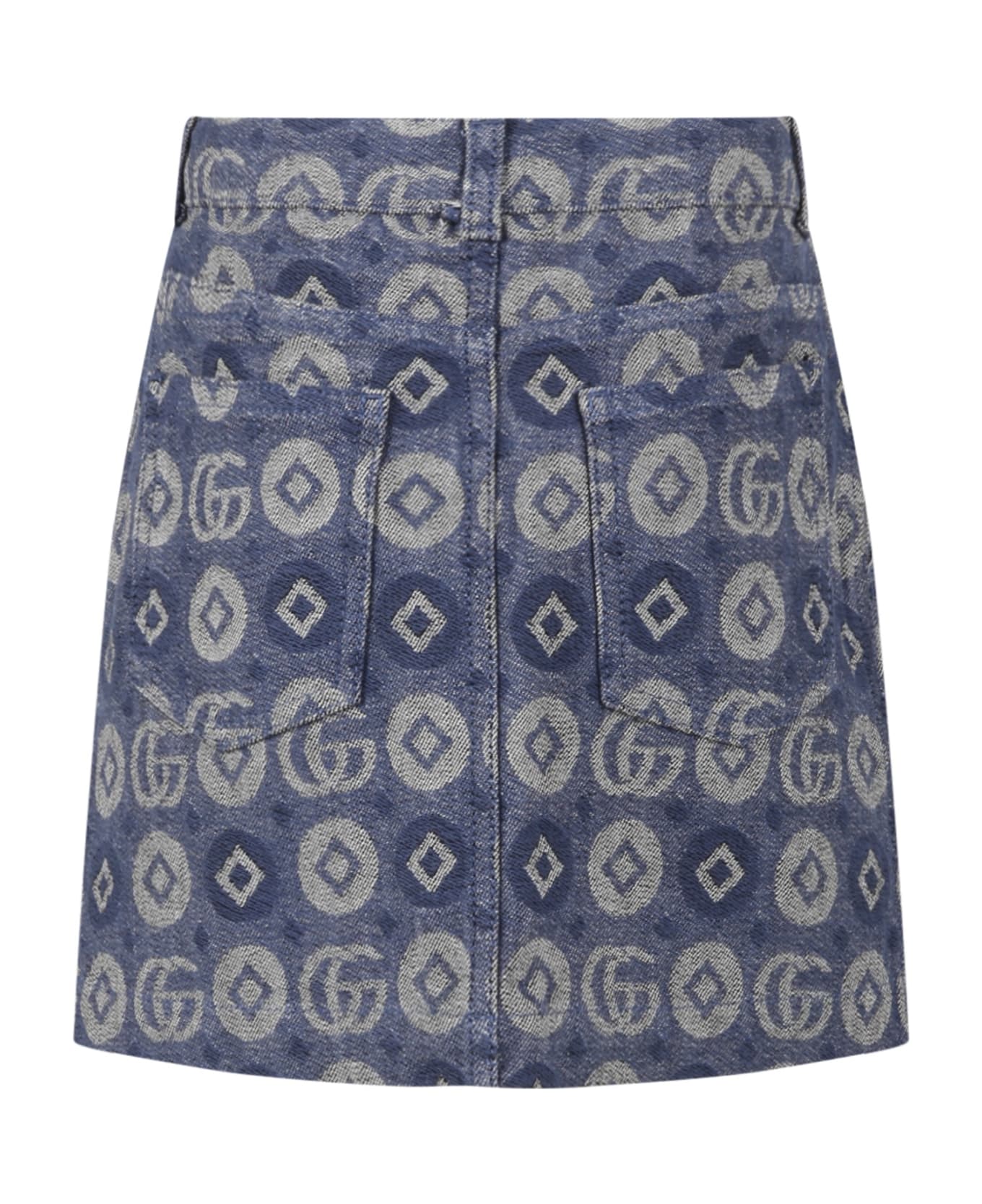 Gucci Blue Skirt For Girl With Logo - Denim