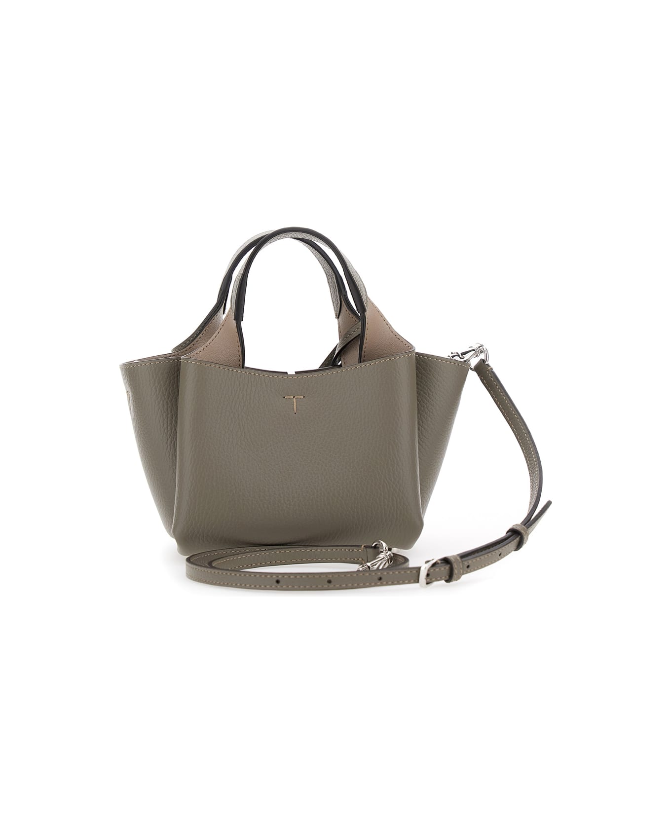 Tod
s Grey Handbag With Removable Shoulder Strap And T Plaque On The Front In Grained Leather Woman - Grey