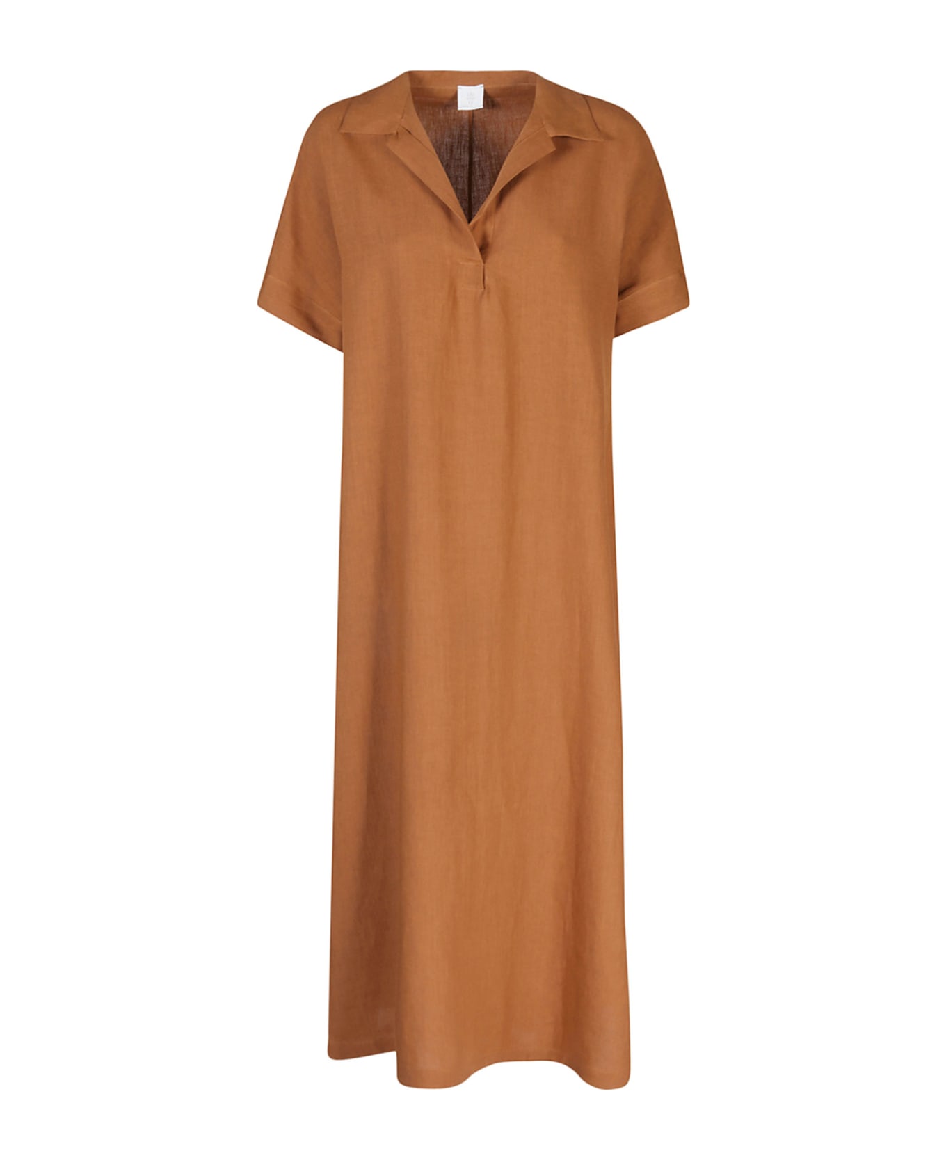 Eleventy Long Terracotta Linen Dress - TERRACOTTA