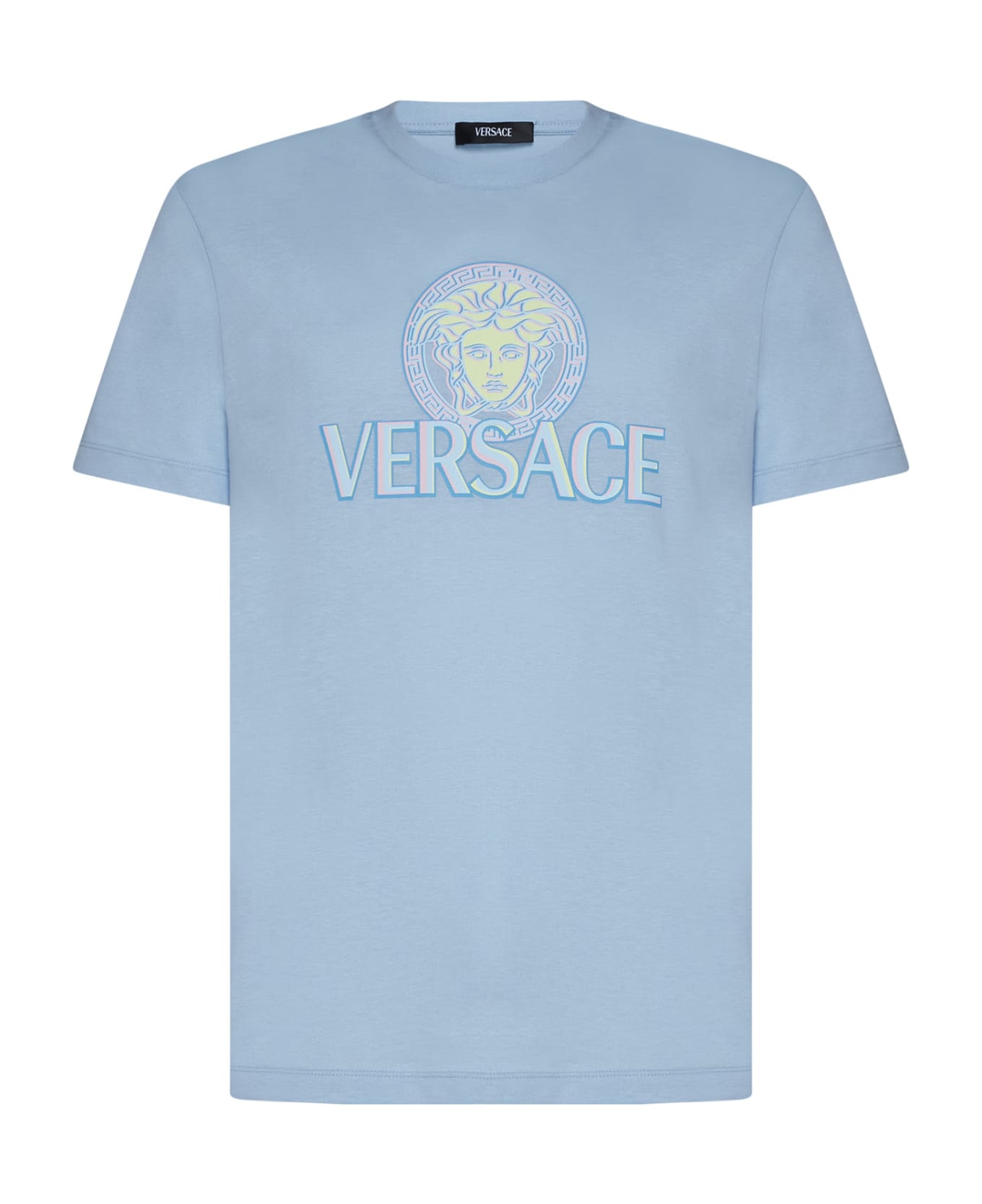 Versace Medusa And Logo Cotton T-shirt - Pastel blue + stampa