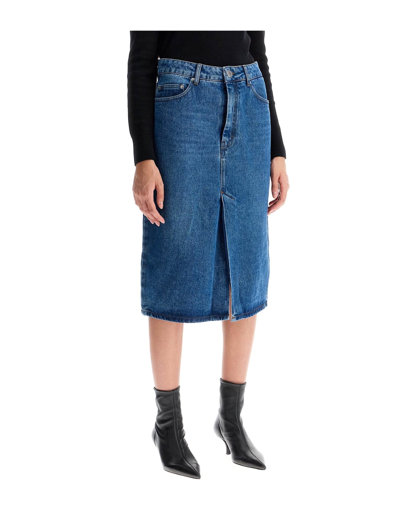 Ami Alexandre Mattiussi Denim Midi Skirt In Seven - BLEU USED (Blue)