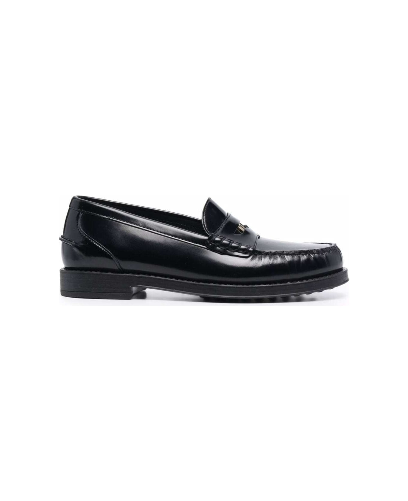 Tod's Black Leather Loafers  With Golden Metal Detail Tod's Woman - Black