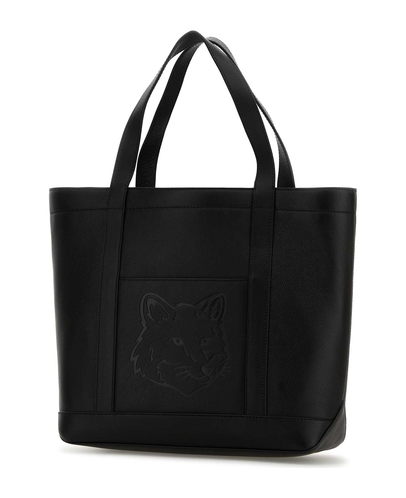 Maison Kitsuné Black Leather Shopping Bag - BLACK