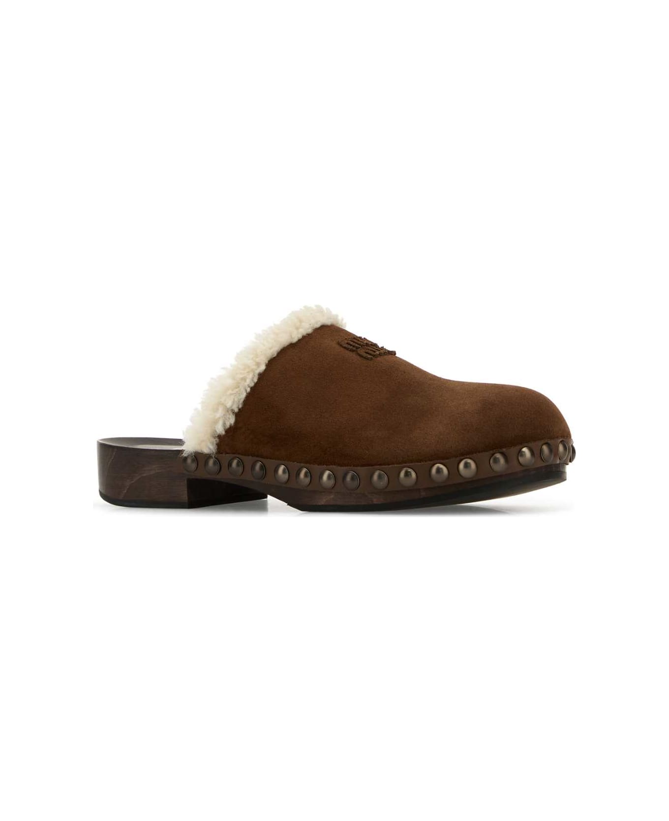 Miu Miu Brown Suede Clogs - CACAO