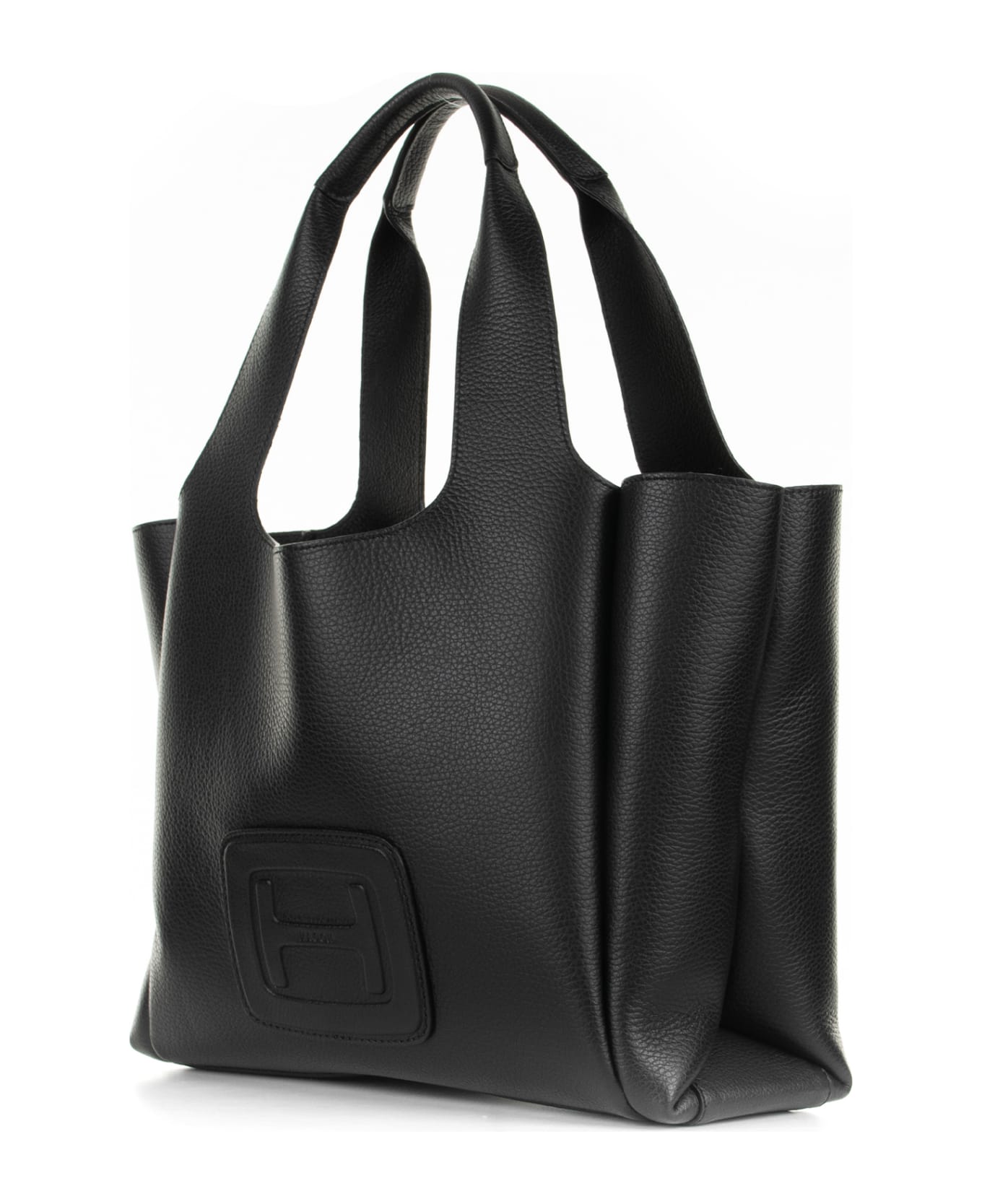 Hogan Medium Black Leather Shopping Bag - NERO