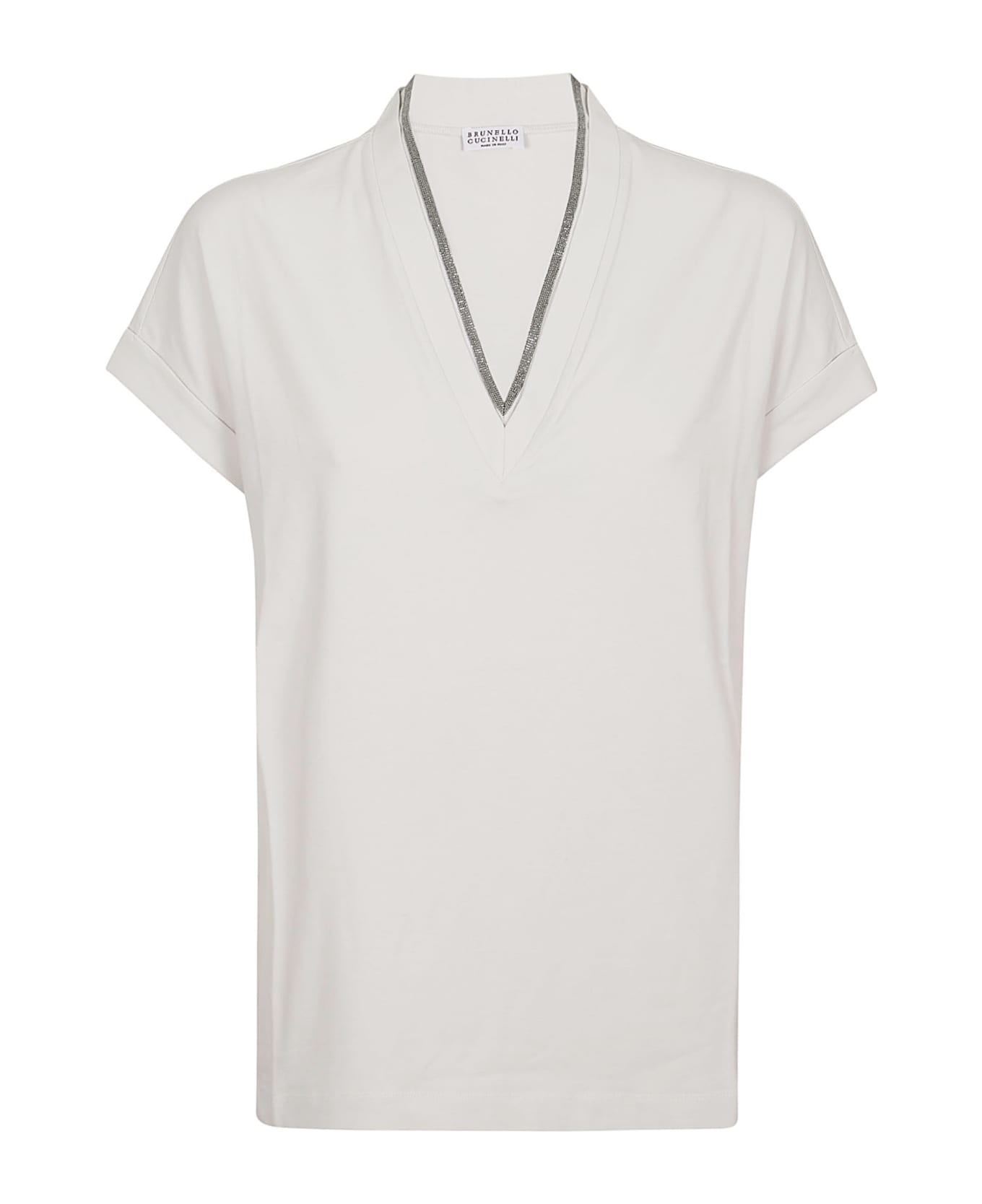 Brunello Cucinelli Embellished V-neck T-shirt - Warm White