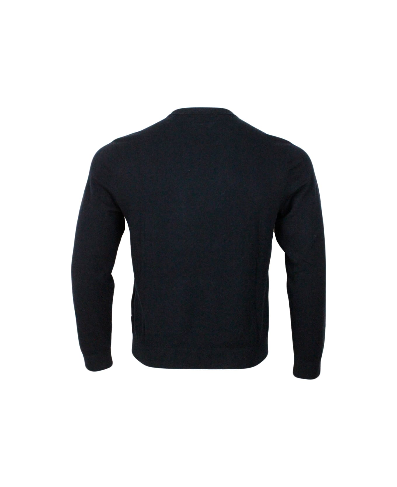 Armani Collezioni Lightweight Long-sleeved Crew-neck Sweater Made Of Warm Cotton And Cashmere With Contrasting Color Profiles At The Bottom And On The Cuffs - Black ニットウェア