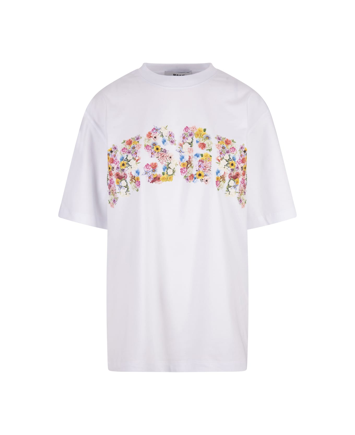 MSGM White T-shirt With Floral College Logo - White