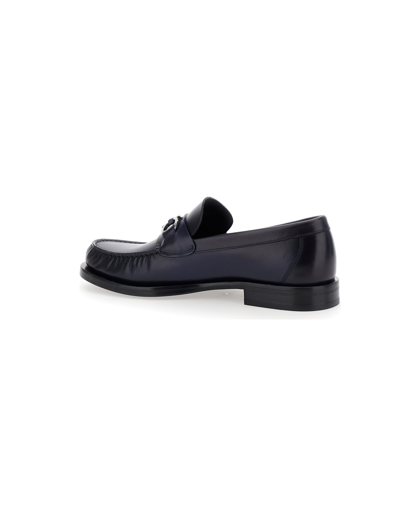 Ferragamo 'fort' Blue Slip-on Loafers With Gancini Detail In Brushed Leather Man - Blu