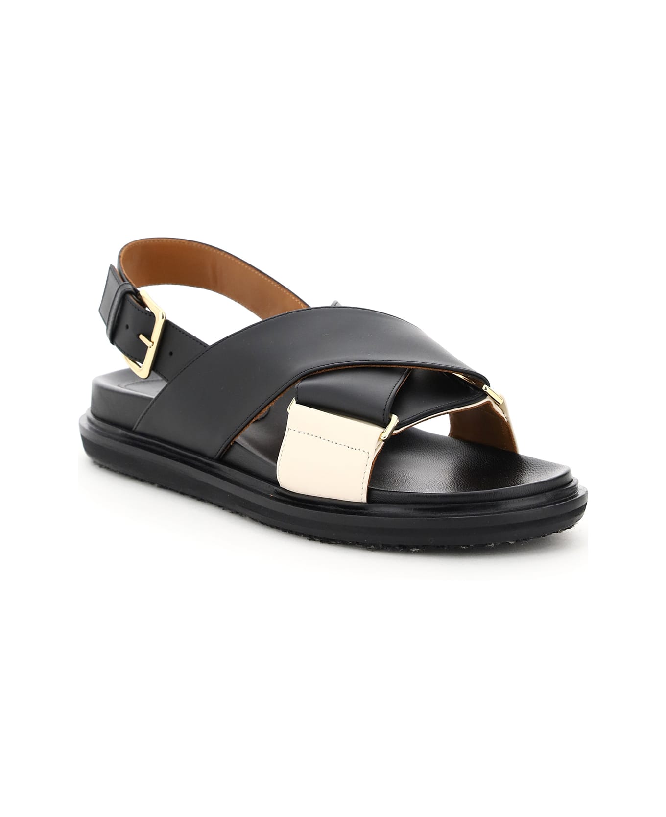 Marni Leather Fussbett Sandals - Black /White