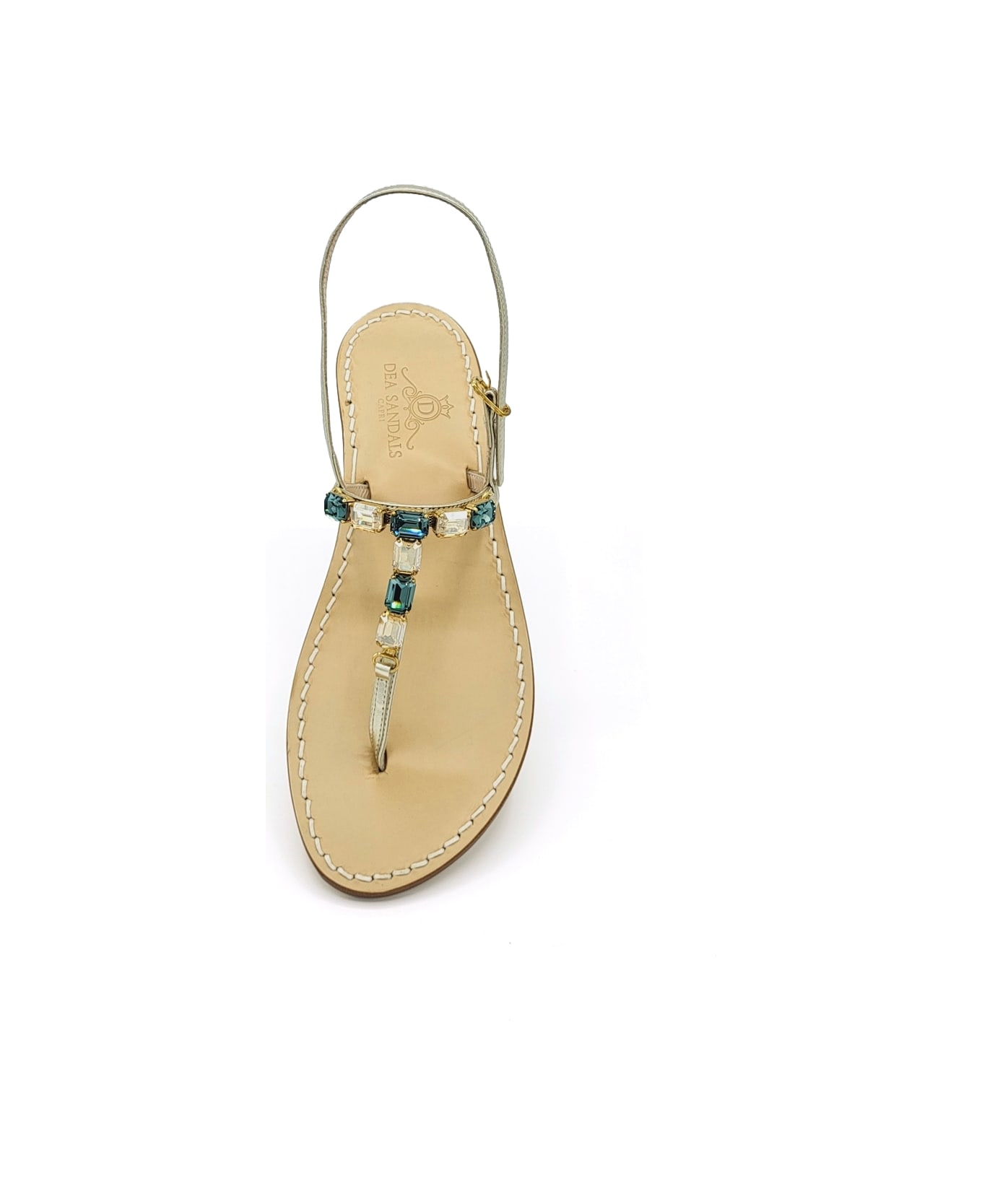 Dea Sandals Sibilla Green Amber Jewel Sandals - platinum gold laminated, petrol, amber