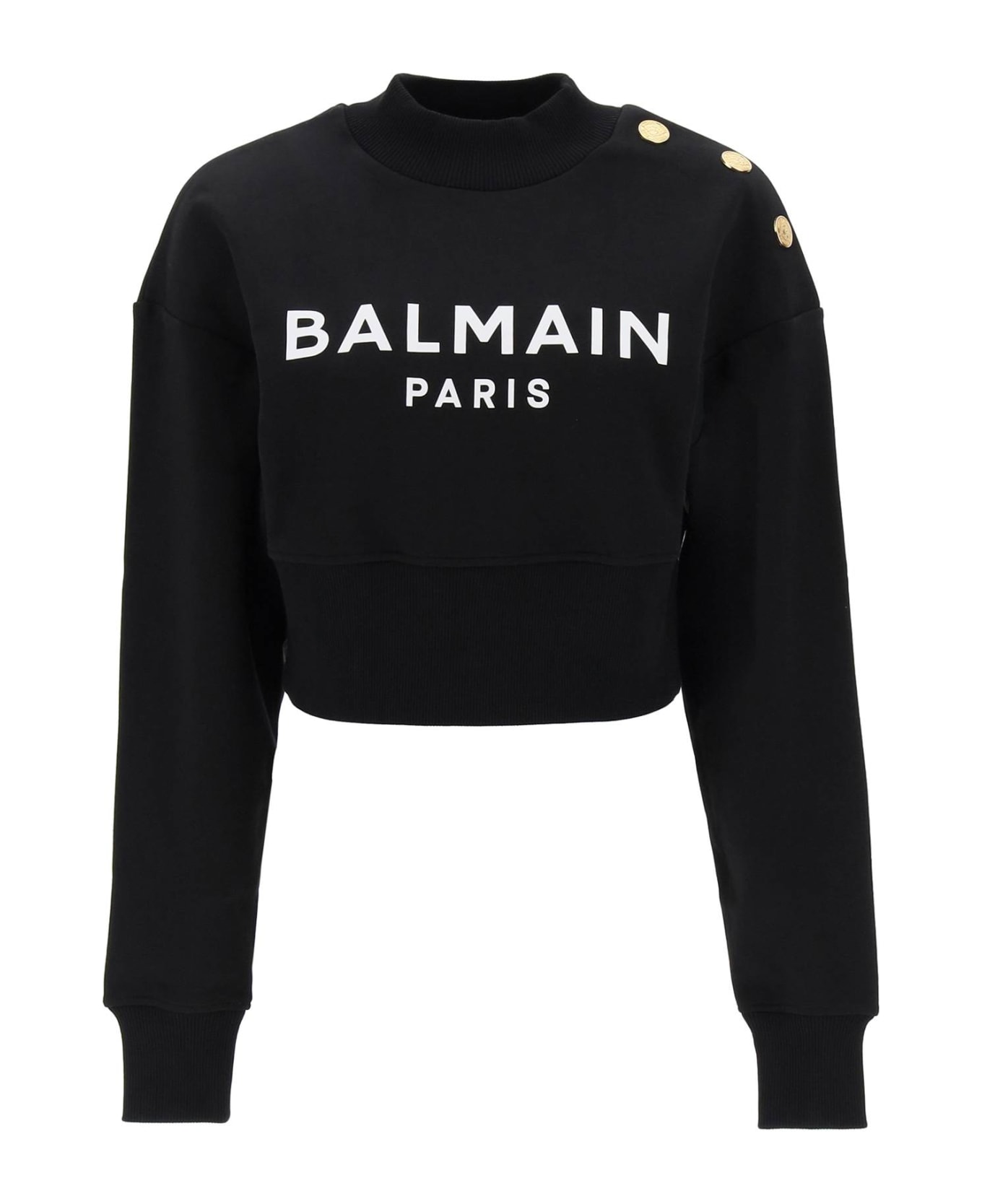 Balmain Logo Cropped Sweatshirt - Black フリース
