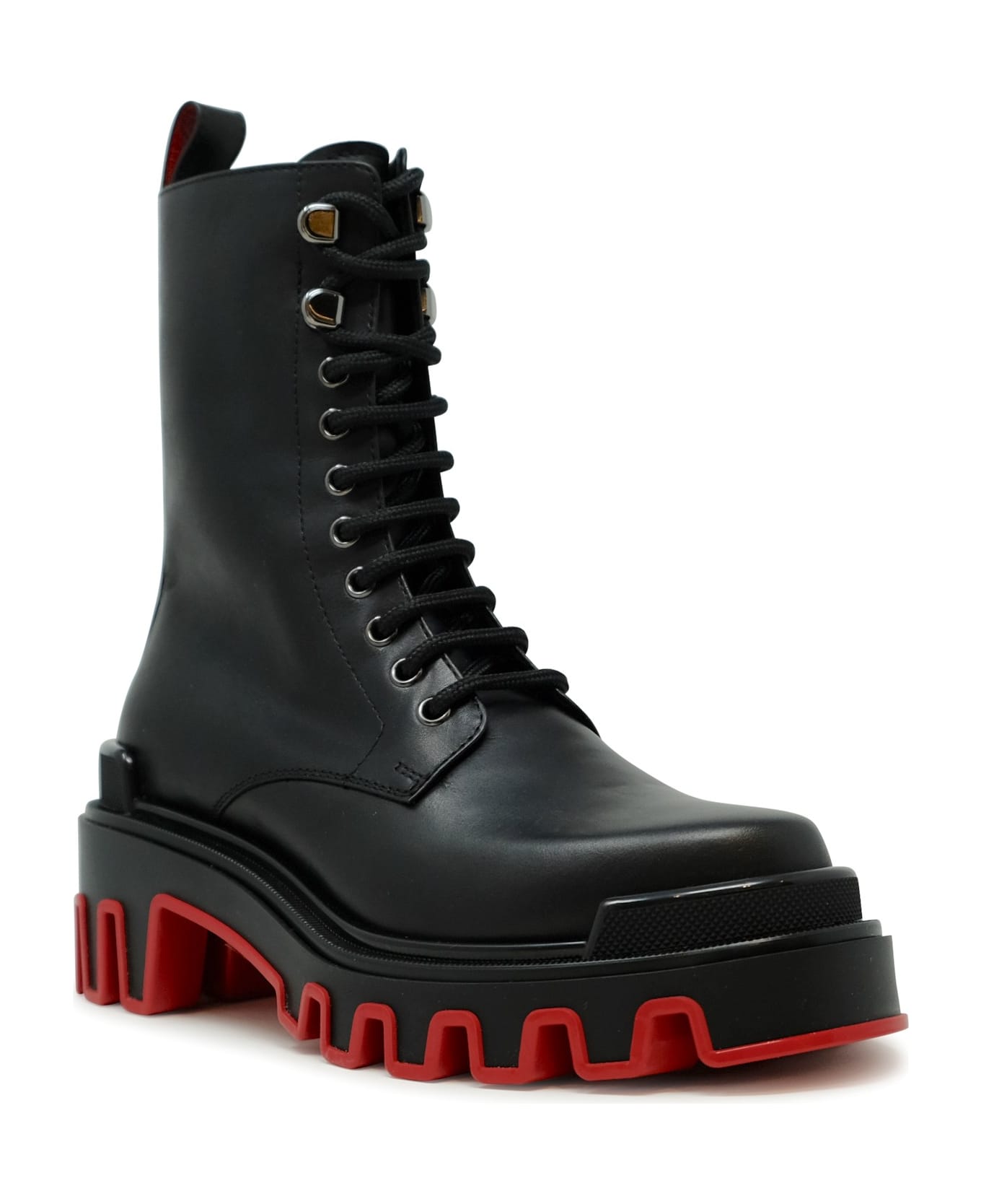 Christian Louboutin Black Calf Leather Dune Trott Alta Flat Low Boots - BLACK