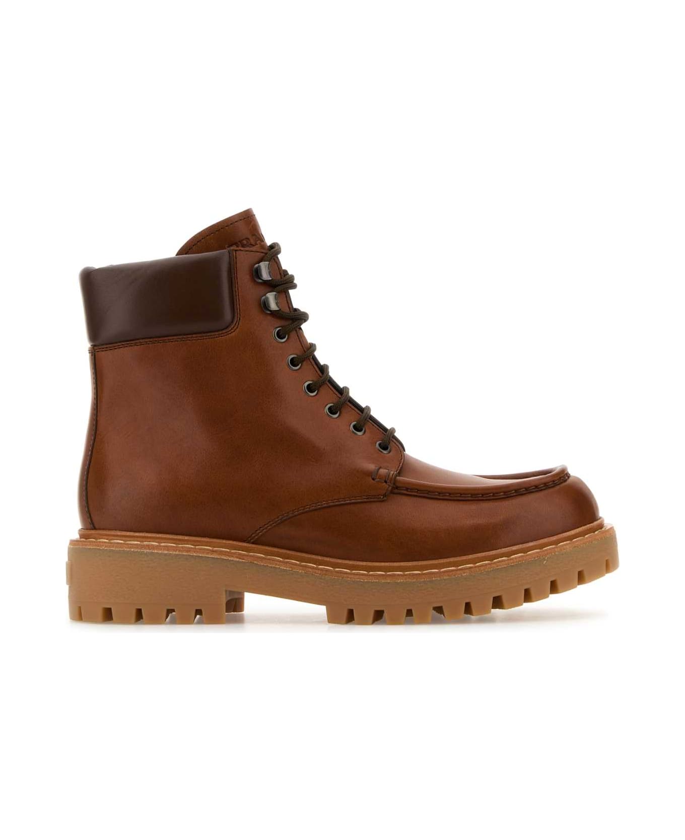 Prada Caramel Leather Ankle Boots - COGNAC