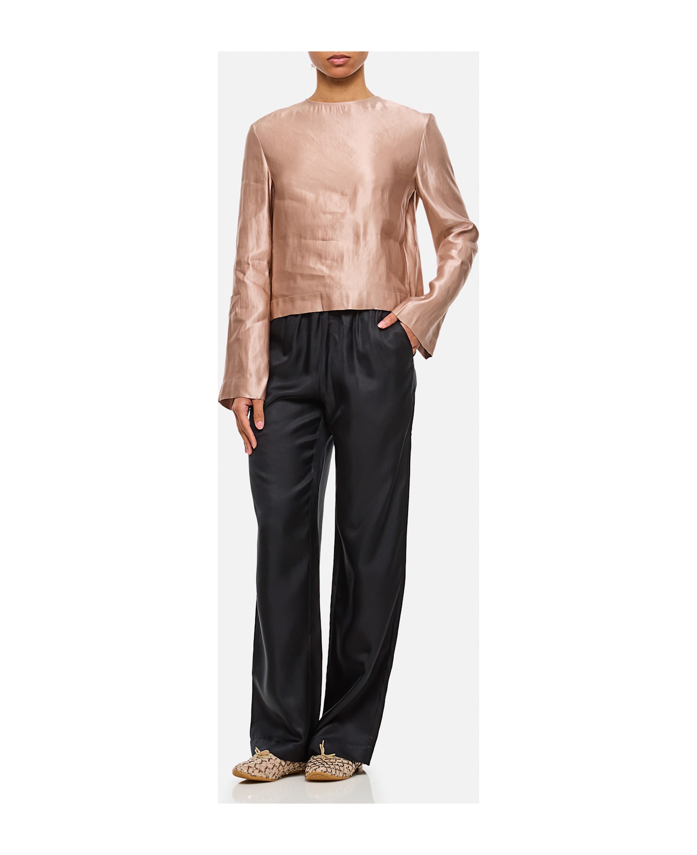 Loulou Studio Silk And Linen Round Neck Blouse - Pink