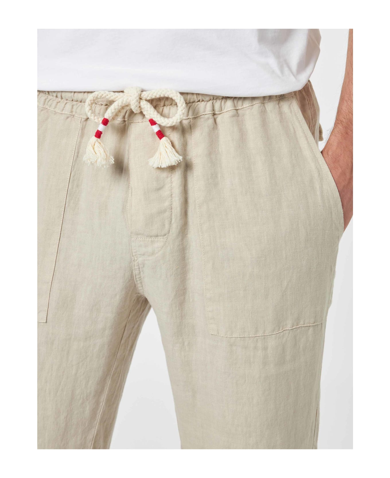 MC2 Saint Barth Man Off-white Linen Calais Pants With Drawstring - WHITE