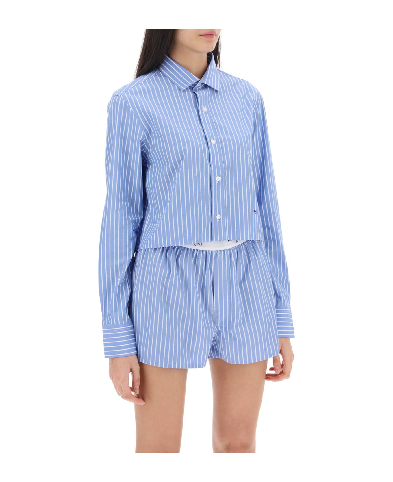 HommeGirls Cropped Striped Poplin Shirt - BLUE WHITE (Blue)