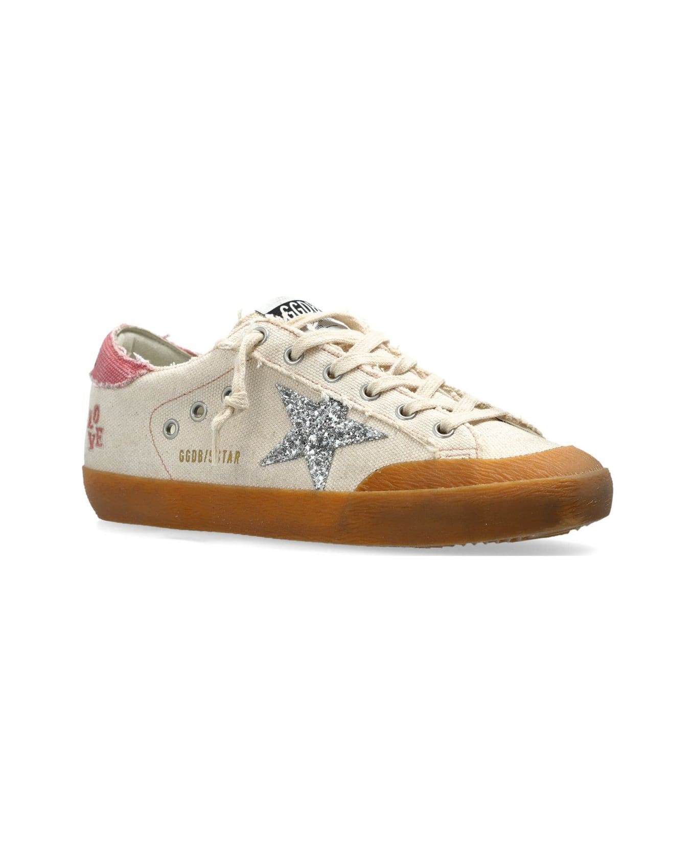 Golden Goose Super Star Glittered Lace-up Sneakers - Butter