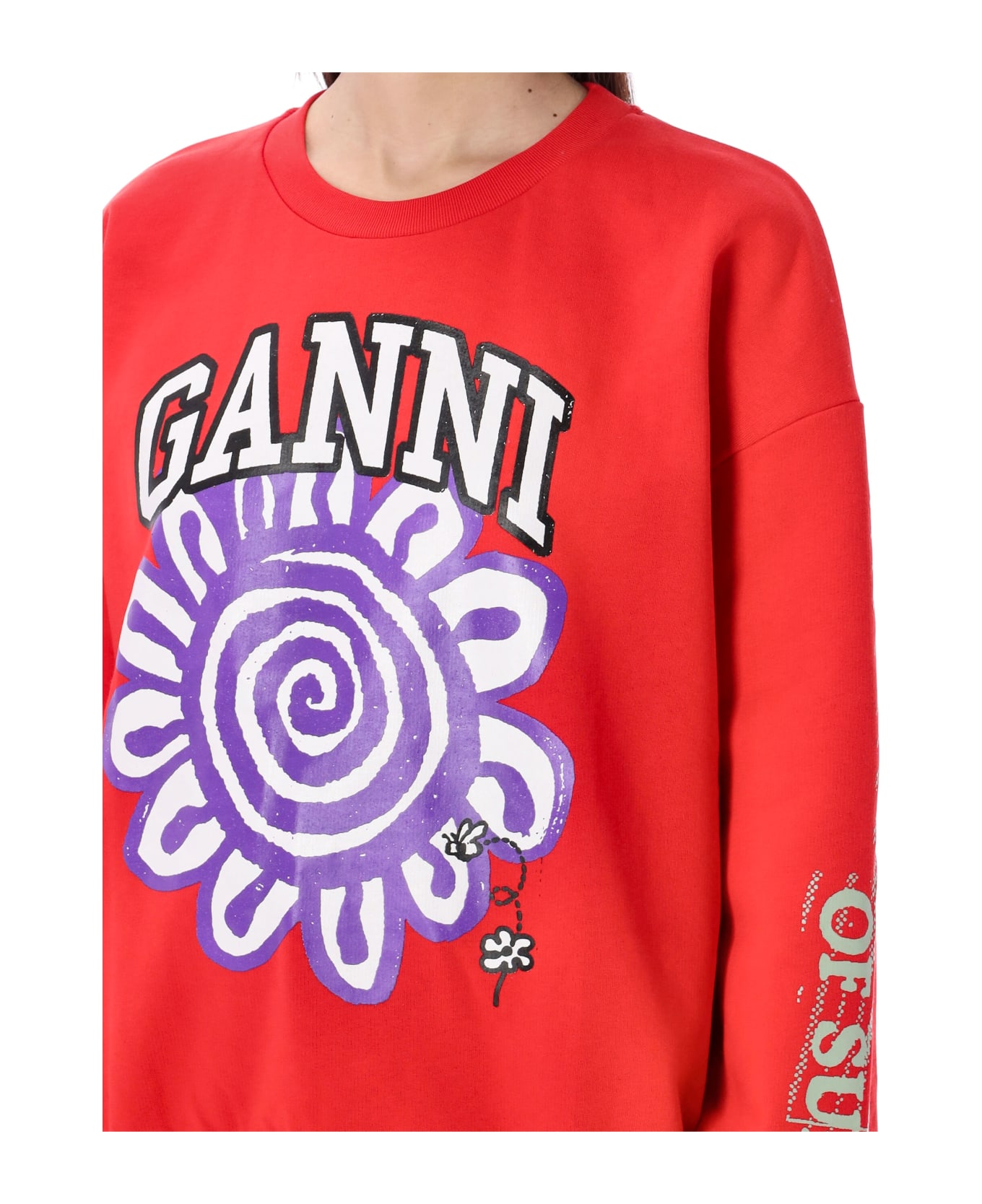 Ganni Flower Sweatshirt - RED フリース