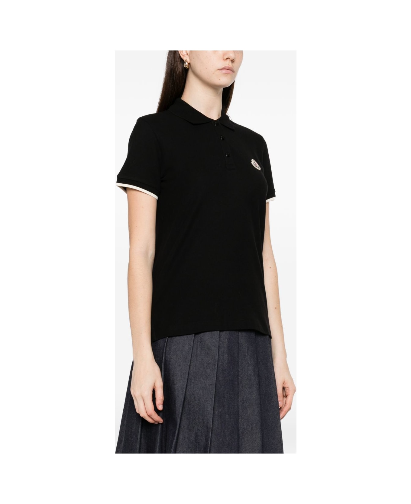 Moncler Logo Cotton Polo Shirt - Black