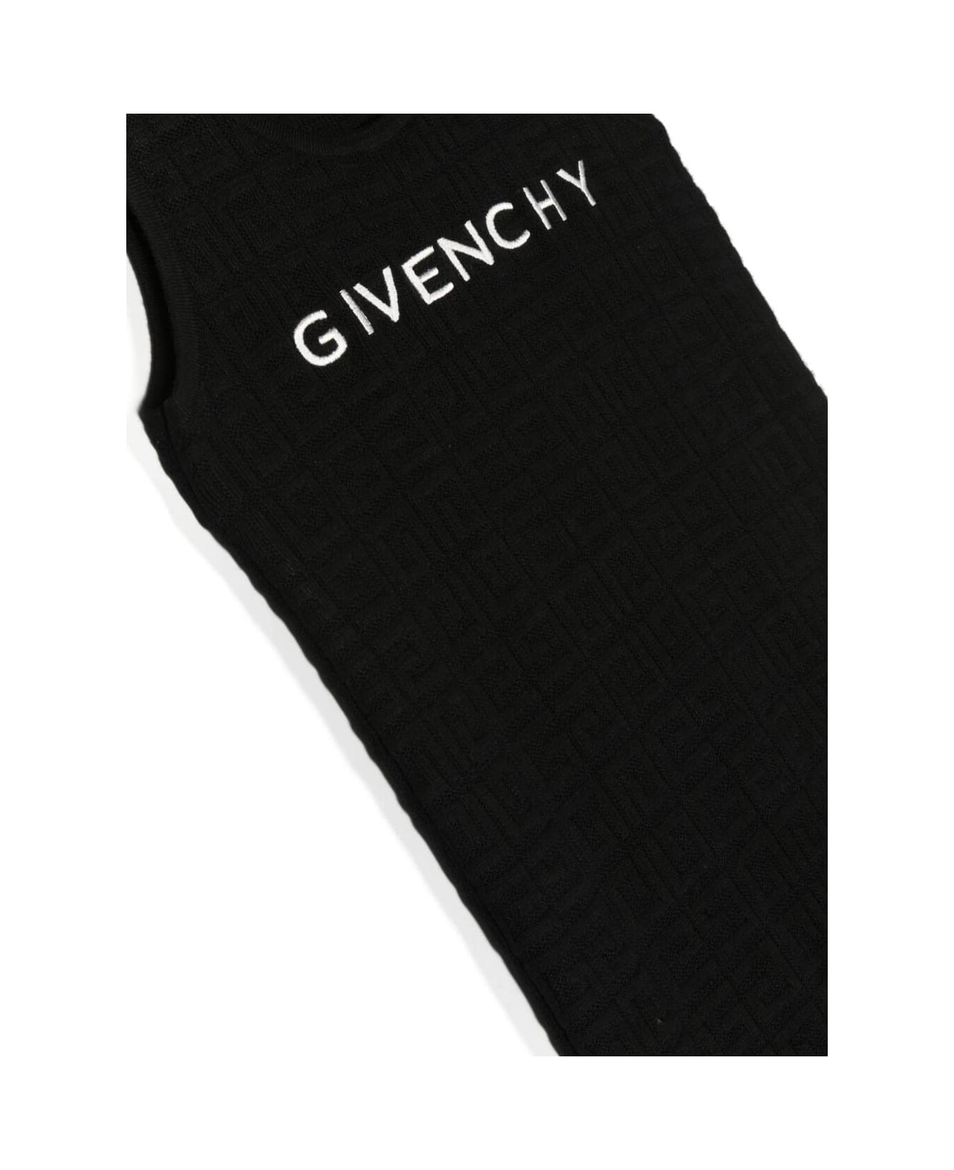 Givenchy Black Sleeveless Dress With Embroidered Monogram And Logo In Viscose Girl - Black