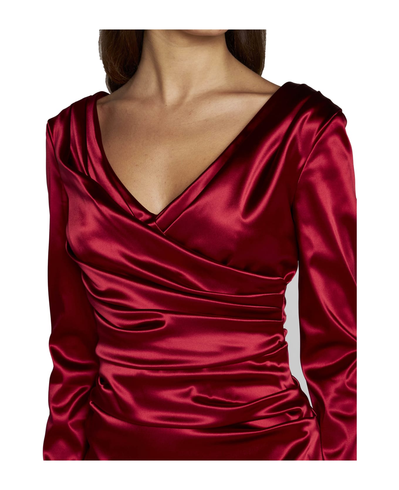 Dolce & Gabbana Draped Dress In Satin - Granata