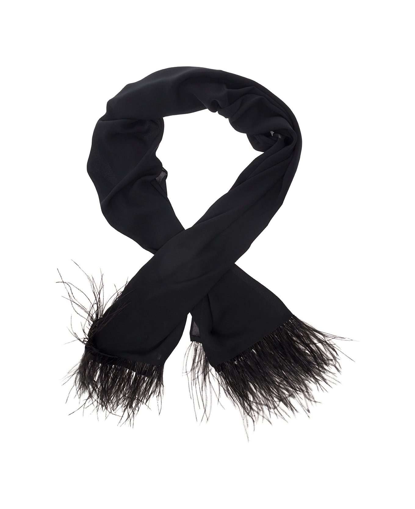 Liu-Jo Black Stole With Feathers Trim In Fabric Woman - Black
