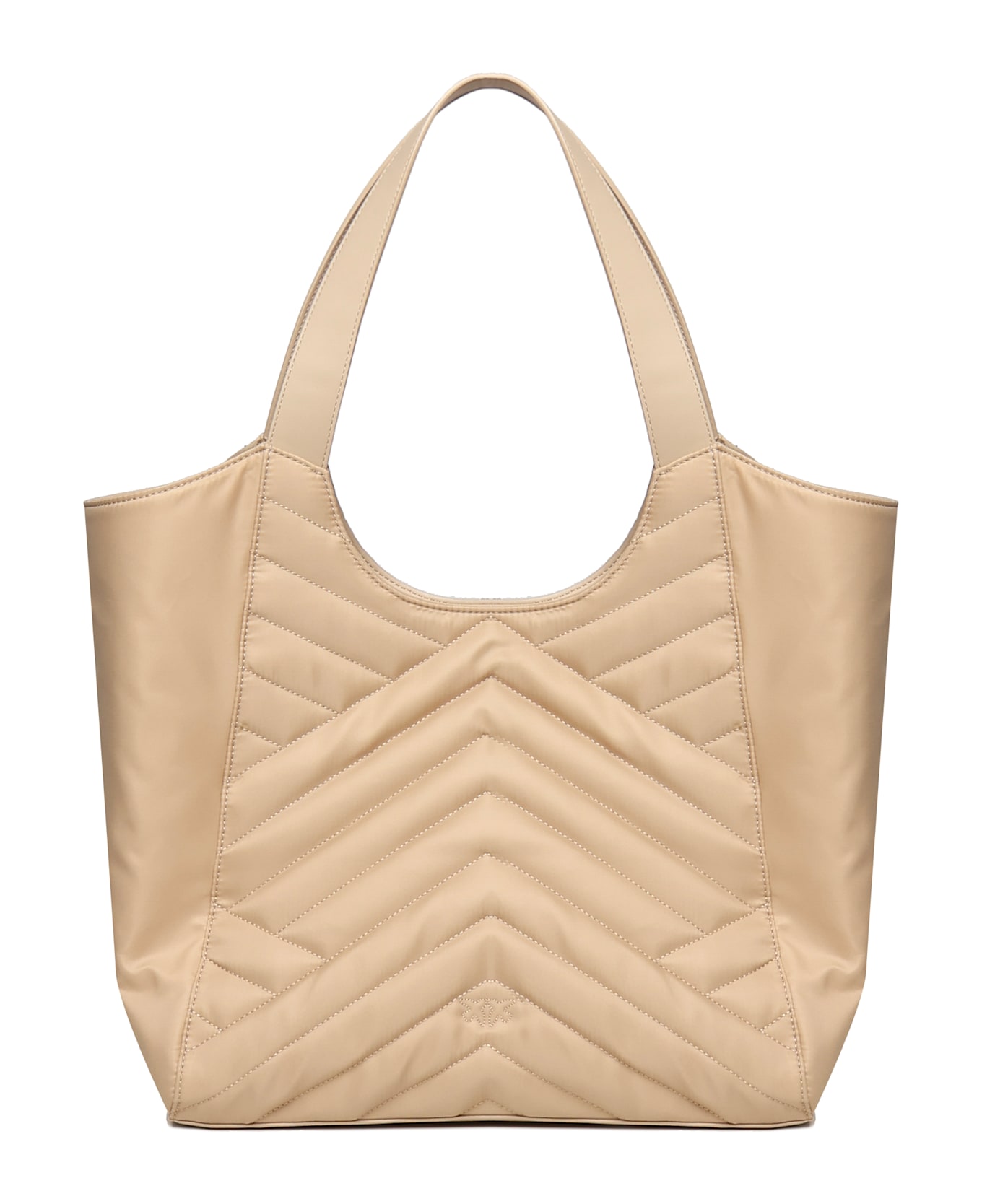 Pinko Puzzle Quilt Fabric Shopper Bag - Beige
