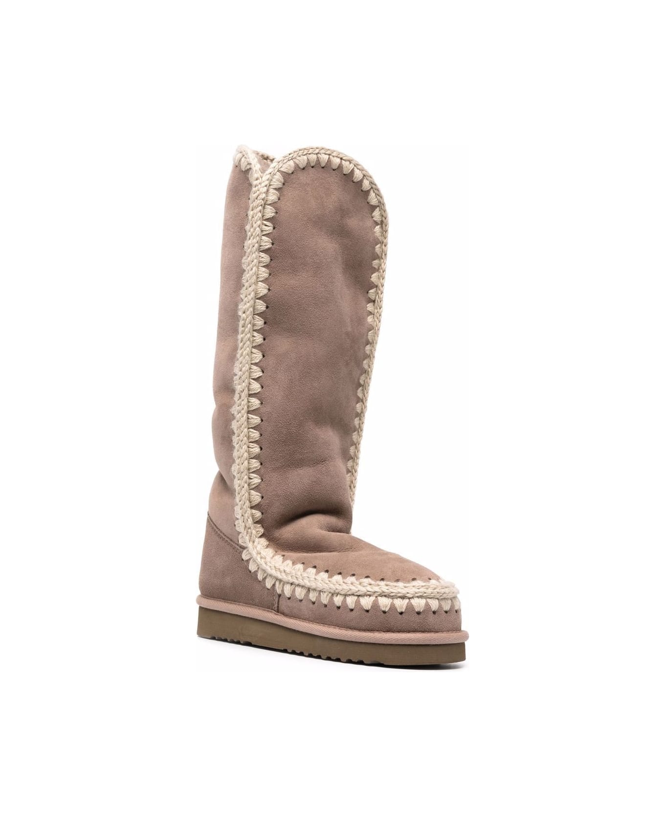 Mou Eskimo 40 Low Heels Boots In Taupe Suede - taupe